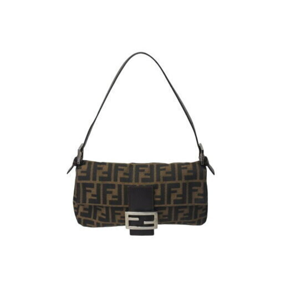 FENDI Mamma Bucket Hobo Shoulder Bag Zucca Canvas Leather Brown
